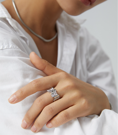 Aurora Zircon Jagged Rectangle Ring