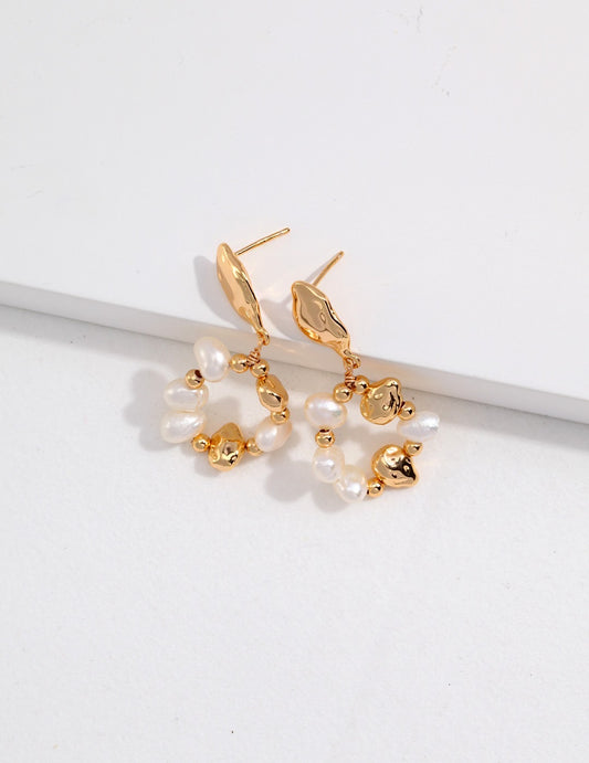 Pearl Dotted Gold Earrings