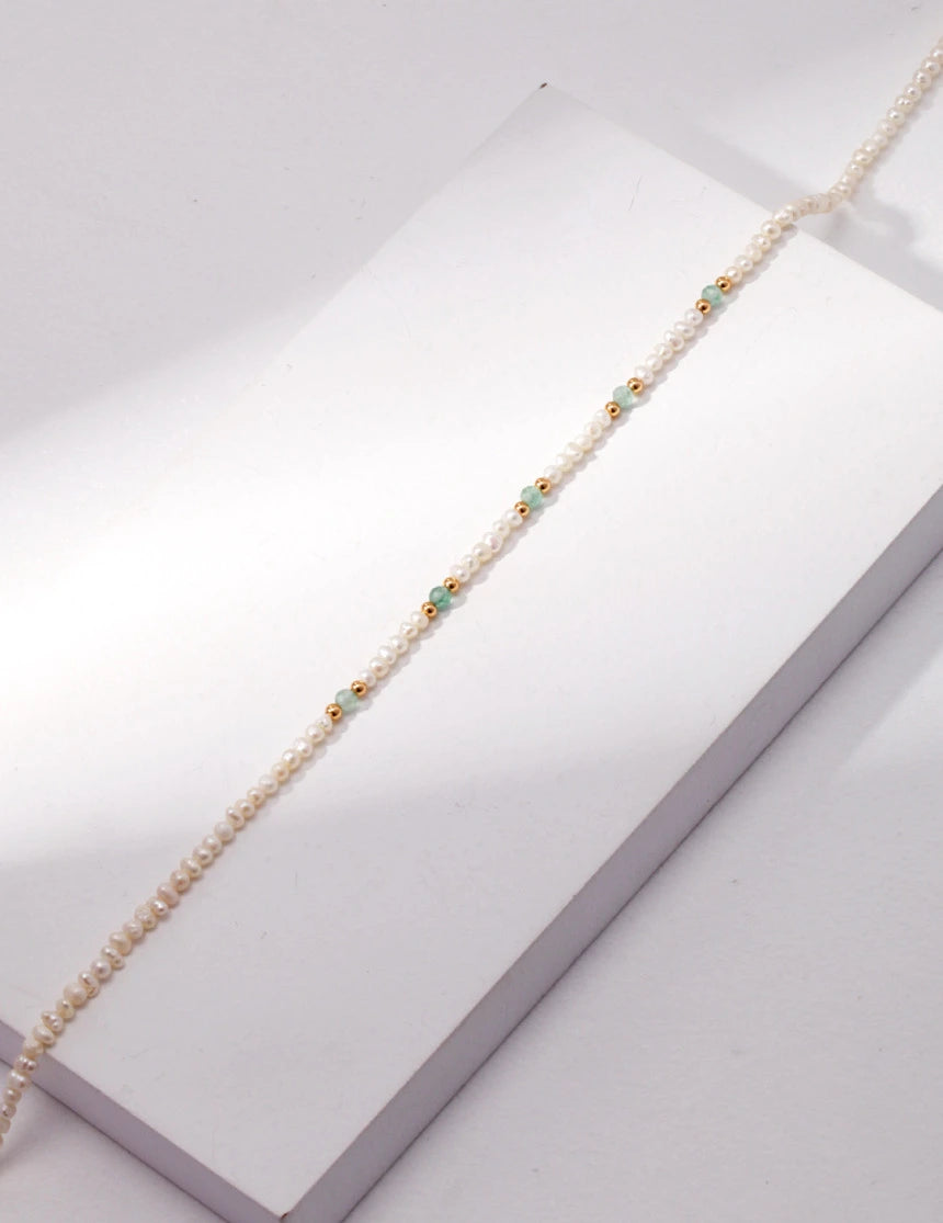 Green Gem Pearl Link Necklace