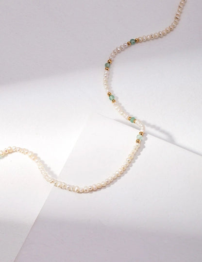 Green Gem Pearl Link Necklace