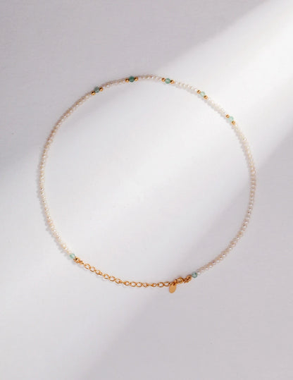 Green Gem Pearl Link Necklace